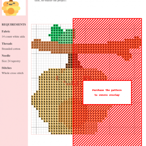 Image of a charming cross stitch pattern depicting a cartoon beehive hanging from a branch with leaves, featuring warm yellow and orange tones.