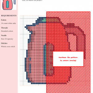 Image of a cross stitch pattern depicting a pink electric kettle with teal accents. The design is simple yet charming, perfect for kitchen decor.
