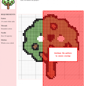 Image of a charming kawaii-style apple tree cross stitch pattern featuring a smiling tree with red apples and green leaves.