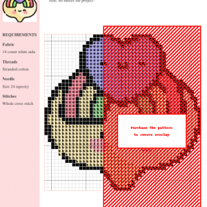 Cross stitch pattern featuring a cute kawaii cloud character with a smiling purple heart and rainbow arc above it.