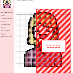 Cross stitch pattern featuring a smiling girl with blonde hair wearing a pink shirt. Simple, charming design, perfect for beginners.