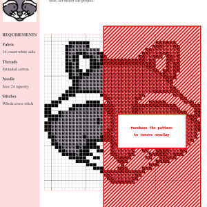 Cross stitch pattern featuring a charming raccoon face, predominantly grey with white accents. Perfect for beginners and experienced stitchers.