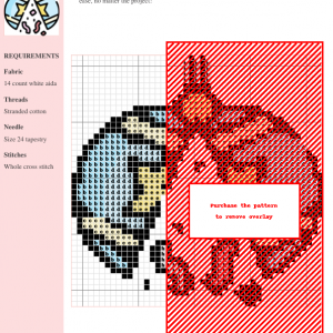 Cross stitch pattern depicting a light blue confetti ball with yellow stars and pink and purple confetti spilling out.