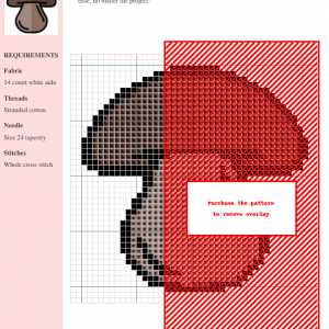 Image of a champignon mushroom cross stitch pattern, featuring a charming brown mushroom design.