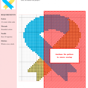 Image of a cross-stitch pattern depicting a blue and yellow awareness ribbon.