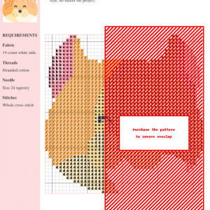 Cross stitch pattern of a cute American Curl cat with orange fur, pink ears, and closed eyes. The design is simple yet charming.