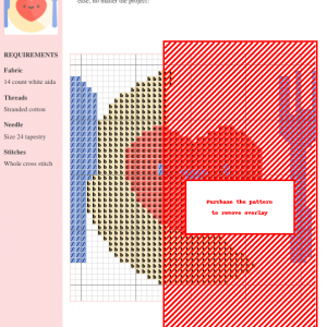 Cross stitch pattern design featuring a cute heart-shaped design on a plate with a fork and knife.