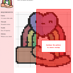 Cross stitch pattern featuring a rainbow arching over a smiling heart, gently cradled in a hand. Vibrant colors and a heartwarming design.