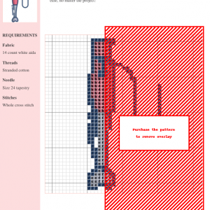 Image of a cross stitch pattern depicting a vibrant red and grey immersion blender.