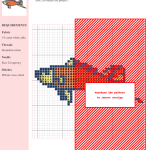 A charming cross stitch pattern featuring an orange and yellow guppy fish, perfect for beginner to intermediate stitchers.