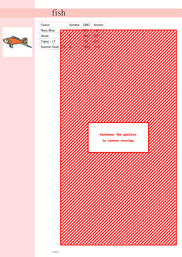 Cross stitch pattern featuring a colorful orange and yellow fish, perfect for beginner to intermediate stitchers.