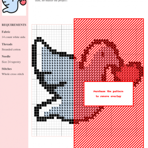 Cross stitch pattern featuring a light blue dove carrying a pink heart. Simple, charming design perfect for beginners.