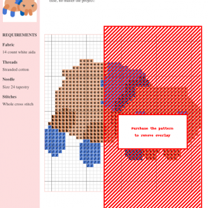 Cross stitch pattern featuring a cartoonish tarantula in shades of orange and blue, ideal for crafting projects.