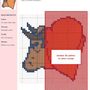 Image of a cross-stitch pattern depicting a detailed bull's head in shades of brown and beige.