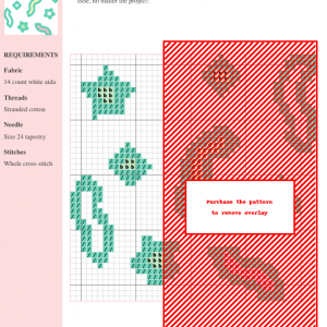 Image of a confetti cross stitch pattern featuring pastel stars, diamonds, and ribbons on a white background.