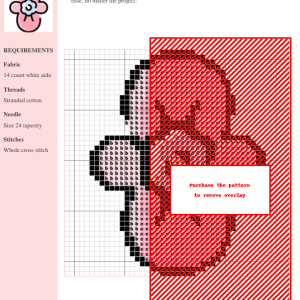 Image of a Begonia cross stitch pattern featuring a pink flower with a light blue center, suitable for embroidery projects.