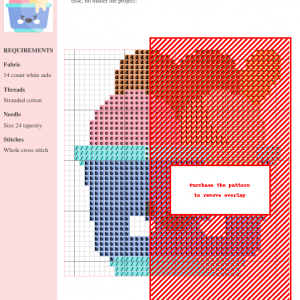 Cross stitch pattern featuring a cute cartoon ice cream cup with three scoops of ice cream, a wafer stick, and a dripping design.
