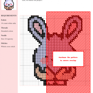 Image of a cross stitch pattern featuring a cute, light-grey bunny rabbit being gently held by two hands. The design is in pastel colors and is perfect for beginners.