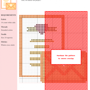 Cross stitch pattern depicting a cute letter and envelope with hearts, perfect for wedding, anniversary, or romantic projects.