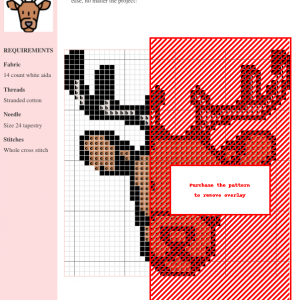 Cross stitch pattern of a cute deer head with antlers, featuring brown, beige, and grey colors.