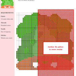 Image of a cross stitch pattern featuring a cute, cartoonish carrot with a bushy green top. The design is simple and charming, perfect for beginners.