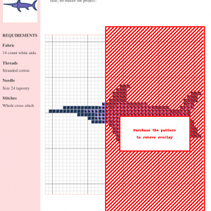 Image of a cross-stitch pattern depicting a stylized purple swordfish, perfect for crafting projects.