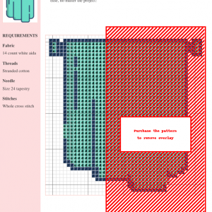 Image of a cross stitch pattern depicting a stylized teal cloth hanging on a rod. The design features clean lines and a minimalist aesthetic.