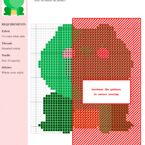 Image of a charming frog cross stitch pattern featuring a simple, cute design in shades of green and yellow.