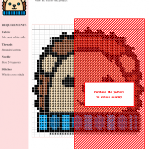 Cross stitch pattern featuring a charming hedgehog wearing a blue striped scarf. The design is simple yet detailed, perfect for beginners and experienced stitchers.