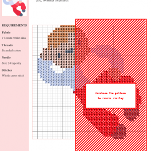Cross stitch pattern featuring a cute cartoon boy in red pants and a light blue shirt, lying down in a playful pose.