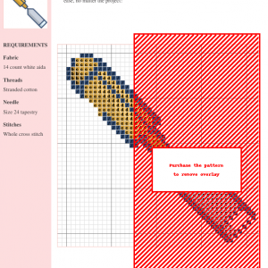 Image of a cross stitch pattern depicting a chisel, showcasing its detailed design and warm color palette.