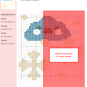 Cross stitch pattern featuring a cute, crying cloud character snowing pale yellow snowflakes on a white background.