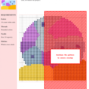 Cross stitch pattern depicting a colorful beach ball resting on golden sand.