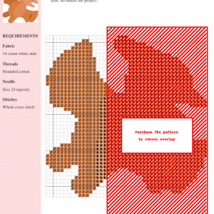 Cross stitch pattern of a cute, orange pterodactyl. The design is simple yet charming, perfect for beginners or experienced stitchers.