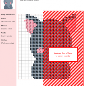 Image of a charming cross-stitch pattern featuring a gray tapir with pink ears and cheeks. The design is simple and perfect for beginners.