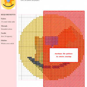 Image of a charming cross-stitch pattern depicting a rocking horse in orange and blue, perfect for nursery décor or a child's gift.