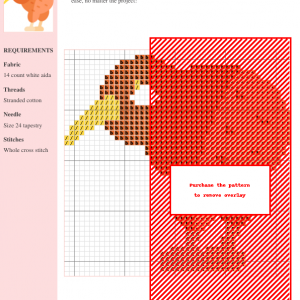 Cross stitch pattern featuring a cute, stylized kiwi bird in shades of orange and yellow.