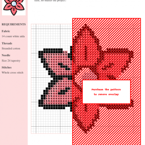 Amaryllis cross stitch pattern featuring a stylized pink flower with a light blue center. Perfect for crafting and needlepoint projects.