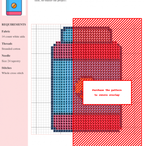 Cross stitch pattern depicting a cute, stylized pill bottle with a divided pill inside. Perfect for crafting and needlepoint enthusiasts.