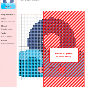 Cross stitch pattern featuring a cute cartoon inner tube floating in water.