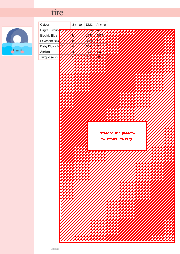 Cross stitch pattern of a cute cartoon inner tube floating in water.