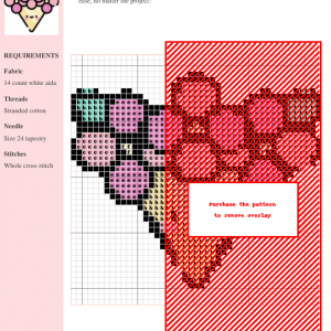 Image of a charming cross-stitch pattern featuring a bouquet of pink flowers arranged in a triangular shape atop a smiling, yellow cone.