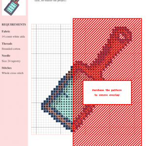 Image of a cross-stitch pattern depicting a charming, illustrated cheese grater with a wooden handle and teal grating surface.