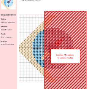 Cross stitch pattern featuring a detailed compass rose design in shades of blue, beige, and red.