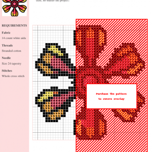 Image of a Gaillardia cross stitch pattern. The design features a stylized flower with six petals in shades of red and yellow.