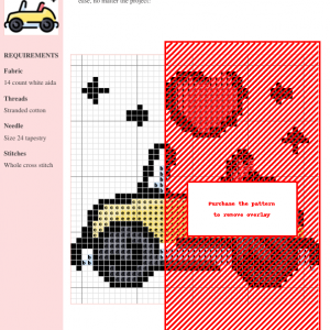Cross stitch pattern featuring a yellow car with a pink heart above it, surrounded by small stars. Perfect for wedding gifts or romantic projects.