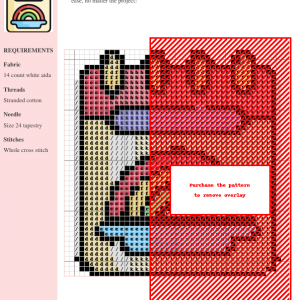 Cross stitch pattern design depicting a calendar page with a rainbow resting in a bowl, celebrating World Pride Day.