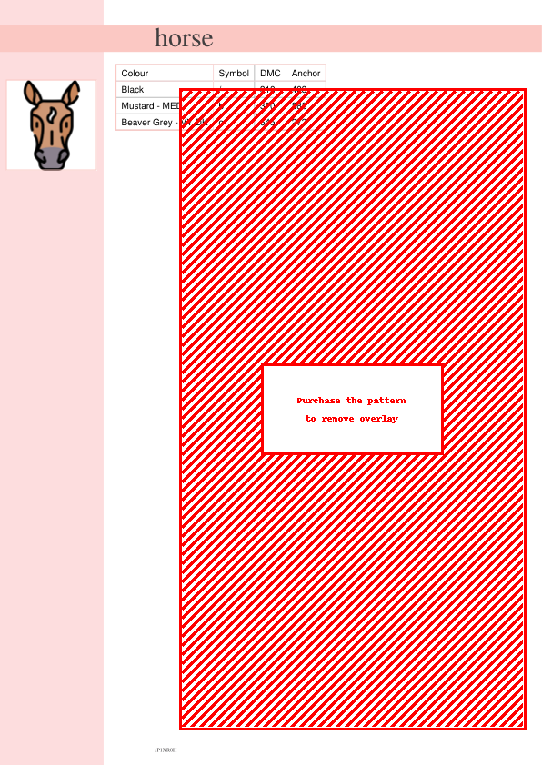 Image of a charming cross-stitch pattern depicting the head of a horse in brown and gray tones.