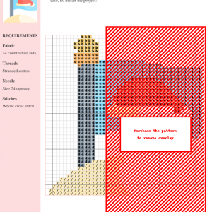 Image of a cross stitch pattern depicting a Santa hat on a flag at the North Pole.