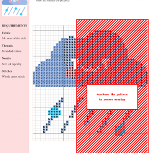 Cross stitch pattern featuring a cute, angry cloud with rosy cheeks raining teal-colored droplets.